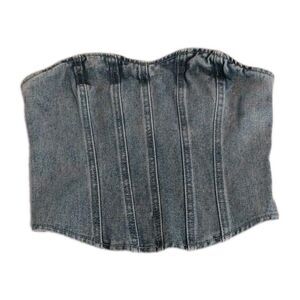 PrettyLittleThing Y2K Denim Bustier Corset Top Stonewash Blue Zip Sz 2